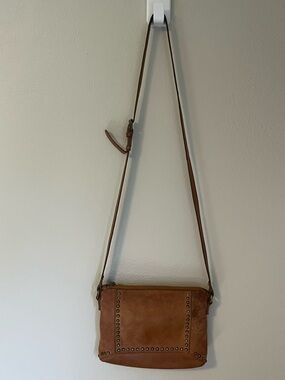 Vilenca Holland Tan Studded Leather Crossbody Bag for Women-“Has Been Loved”
